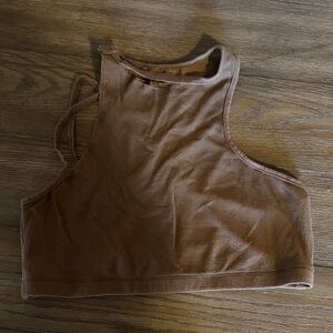 SKIMS Brown Ribbed Women's Crop Top- distressed
